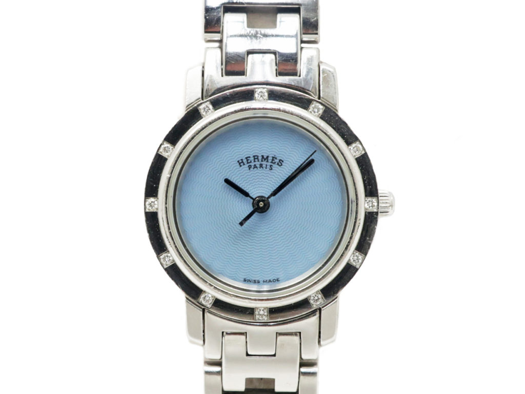 エルメス クリッパーナクレ ダイヤベゼル ブルーシェル文字盤 CL4.220