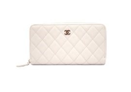 シャネル クラシック ロングジップ ウォレット ホワイト キャビアスキン 長財布 AP0242
