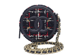 シャネル ラウンドポシェット チェーンショルダーバッグ ツイード