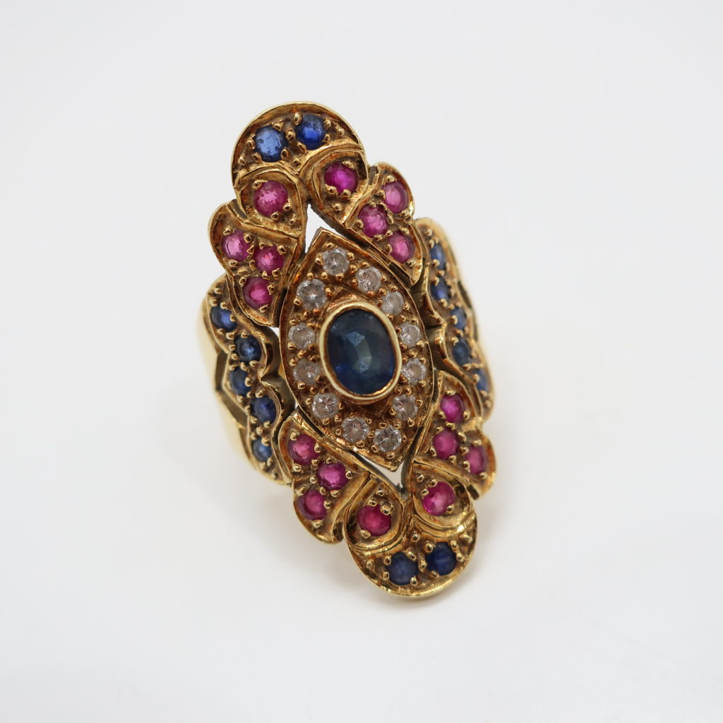 リング K18 サファイヤ ルビー ダイヤ 750 デザインリング