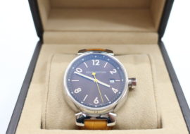 ルイヴィトン タンブール Q1111 ブラウン文字盤 レザーベルト SS クォーツ