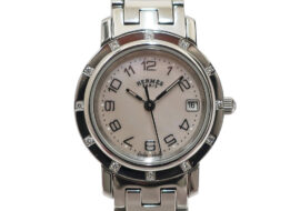 エルメス HERMES クリッパーナクレ CL4.230 SS ダイヤベゼル シェル クォーツ