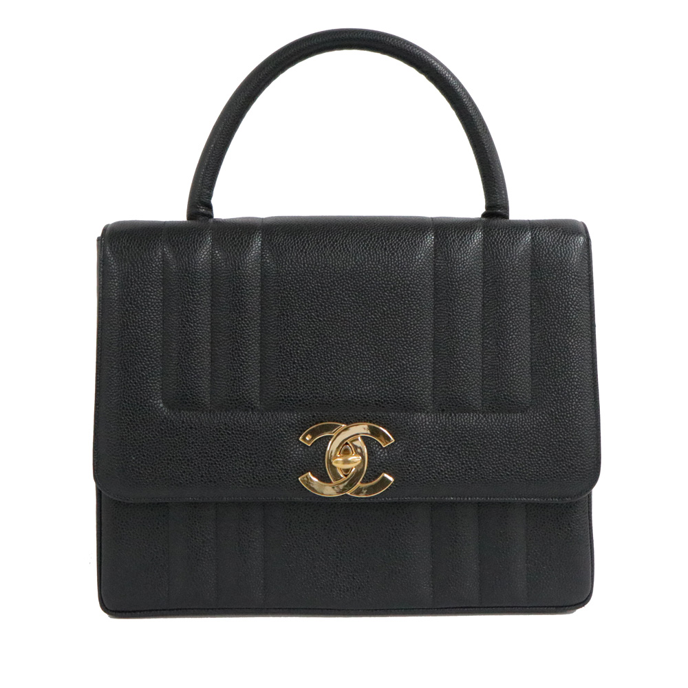 シャネル マドモアゼル トップハンドルバッグ ブラック キャビアスキン