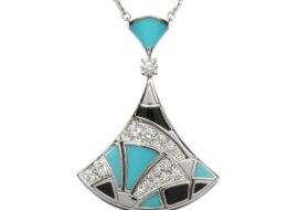 ブルガリ ネックレス ペンダント ディーヴァ ドリーム 750WG ターコイズ オニキス ダイヤモンド