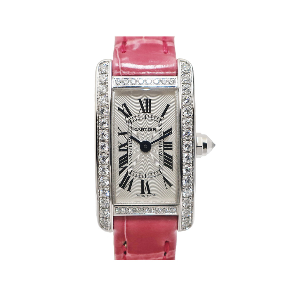 カルティエ CARTIER タンクアメリカン ミニ ダイヤモンド WB710015 750WG レザー クォーツ