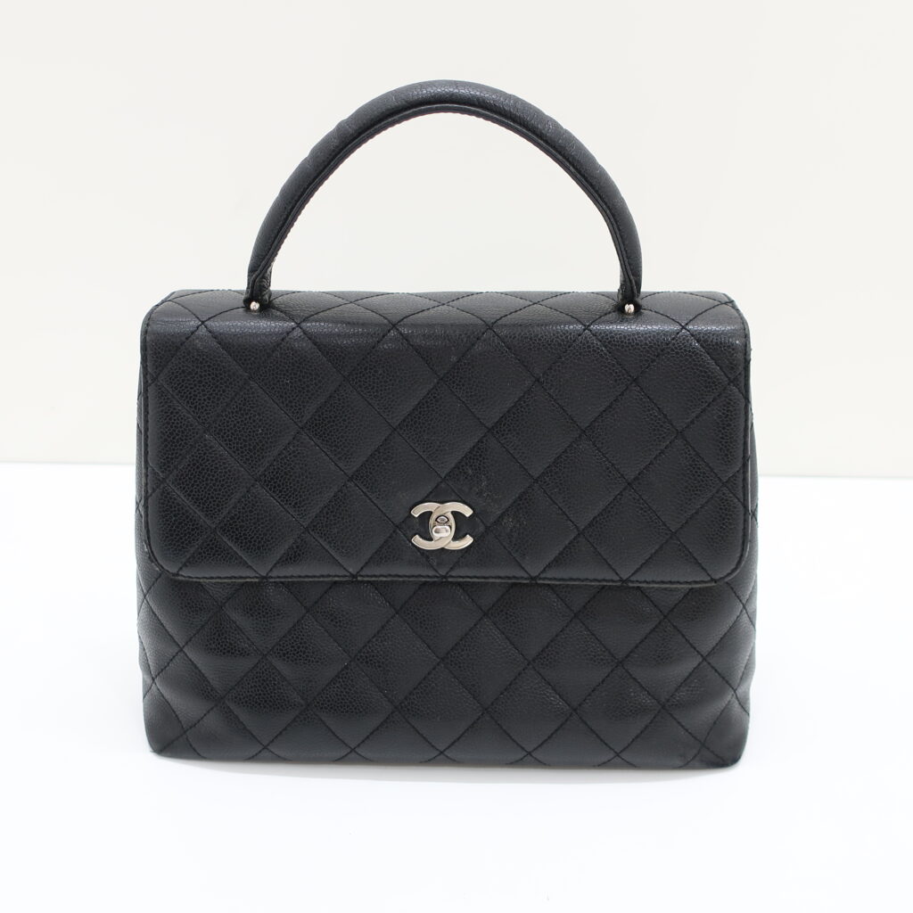 シャネル トップハンドル ブラック キャビアスキン ゴールド金具