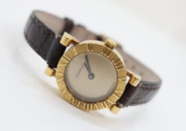 ティファニー アトラス K18 ブラウン レザー ベルト シャンパン文字盤 腕時計 レディース