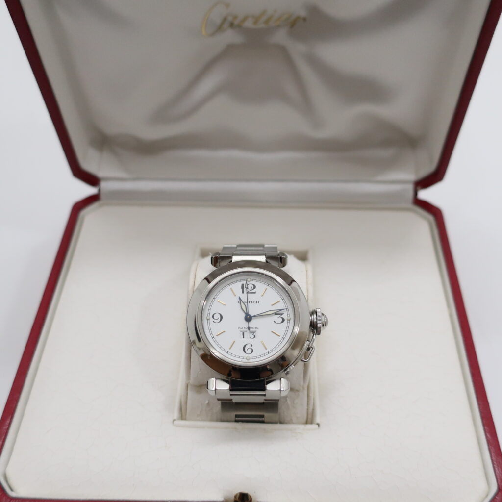 カルティエ パシャC グランドデイト W31044M7 SS ホワイト文字盤