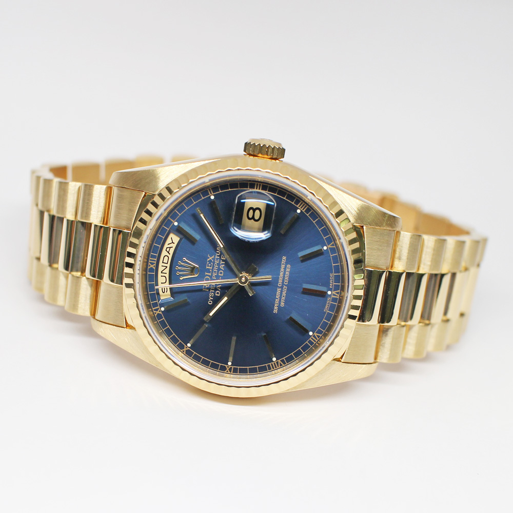 ロレックス デイデイト 18238 E番 ブルー YG 国際サービス保証書付き
