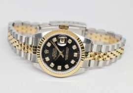 ロレックス デイトジャスト 69173G T番 ブラック ダイヤ SS YG 自動巻き レディース
