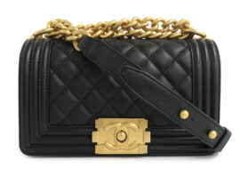 シャネル ボーイシャネル 20 スモール ハンドバッグ A67085 マトラッセ チェーンショルダーバッグ ブラック ゴールド金具