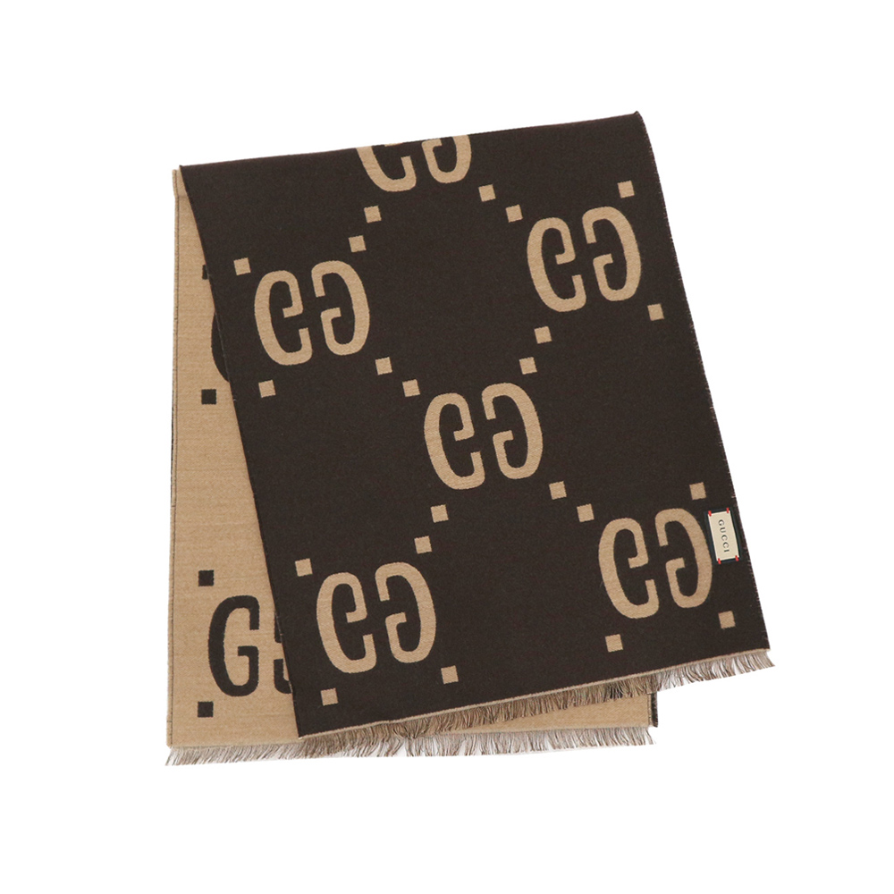 グッチ GUCCI マフラー GGジャガード 495592 ブラウン ベージュ