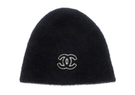 シャネル ニット帽 ココマーク ブラック CC柄 カシミヤ シルク
