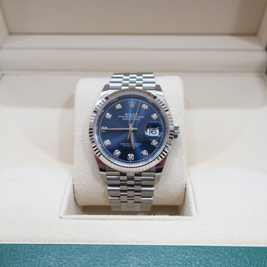 ロレックス デイトジャスト36 ブライトブルー 10P ダイヤモンド SS WG