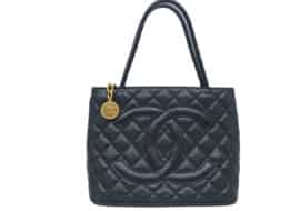 シャネル 復刻トートバッグ キャビアスキン ブラック ゴールド金具