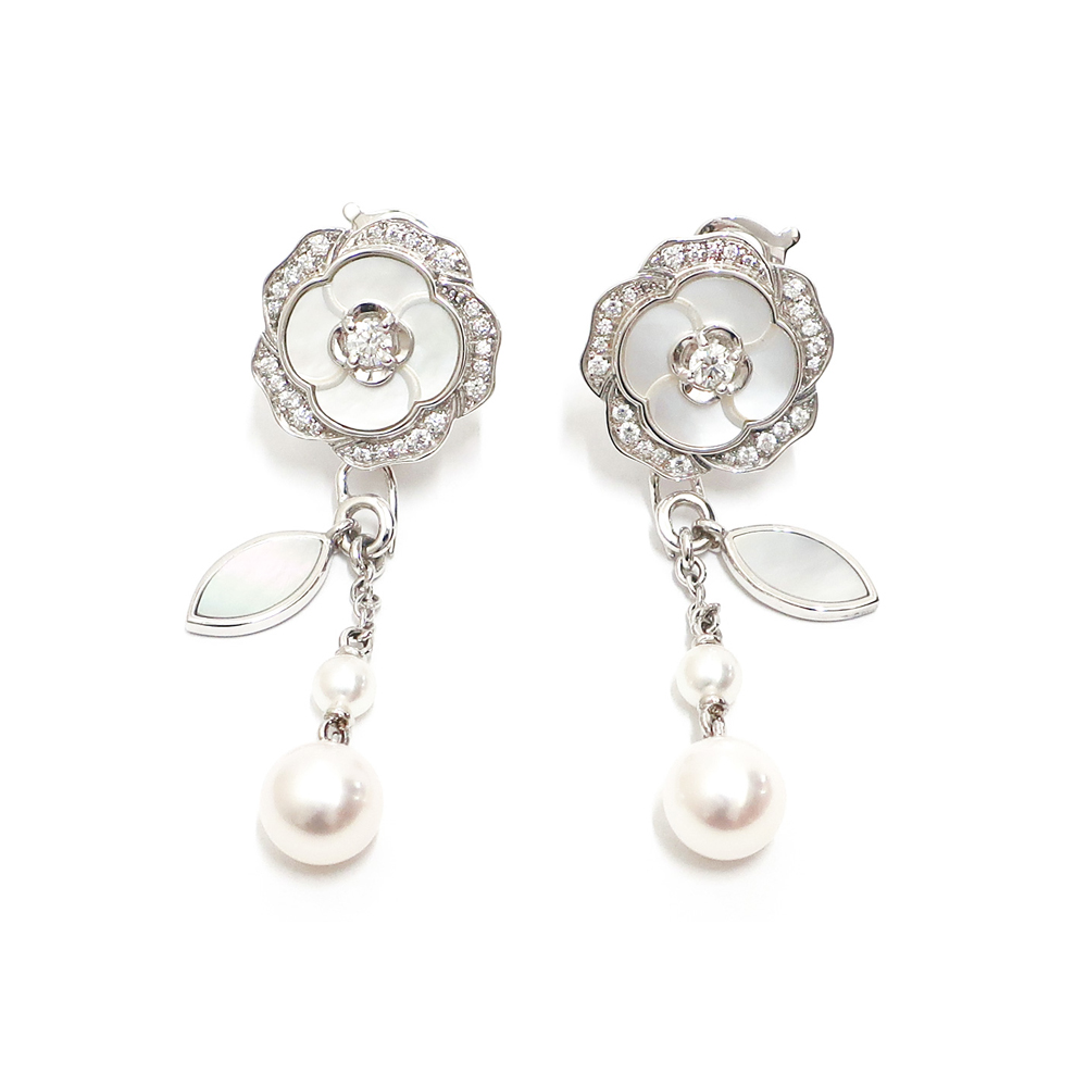 シャネル CHANEL カメリア ダイヤモンド ピアス パール 750WG