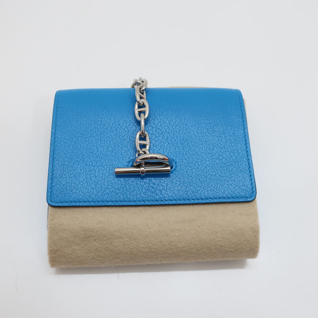 エルメス シェーヌダンクル コンパクト シルバー金具 ブルー