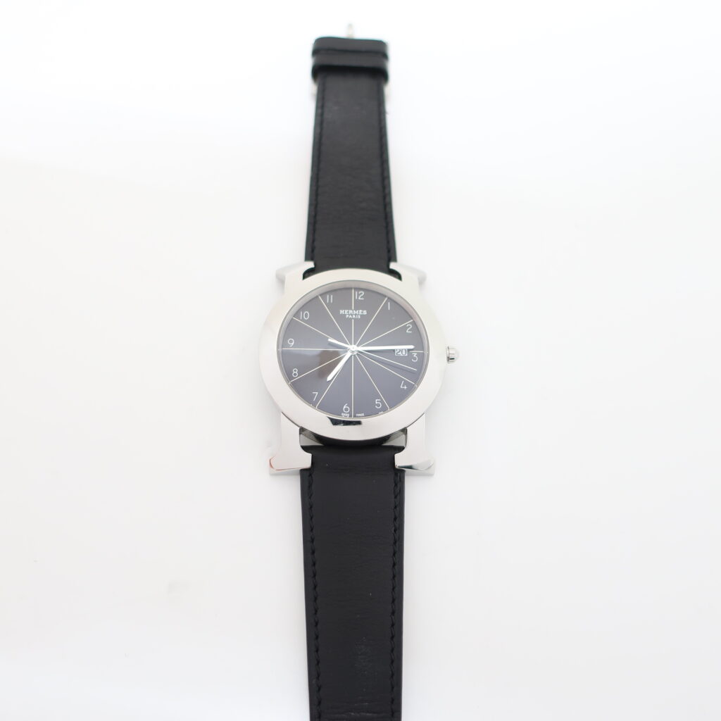 エルメス Hウォッチロンド HR1.710 ブラック文字盤 SS レザーベルト