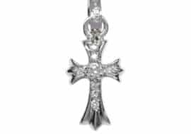 クロムハーツ ネックレストップ ペンダントヘッド チャーム ベビーファットクロス 18KWG パヴェダイヤモンド ジュエリー インボイス