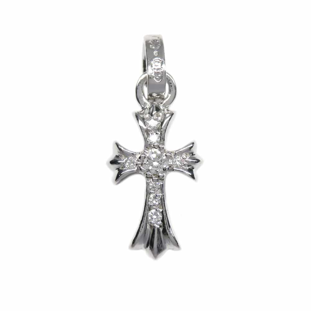 クロムハーツ ネックレストップ ペンダントヘッド チャーム ベビーファットクロス 18KWG パヴェダイヤモンド ジュエリー インボイス