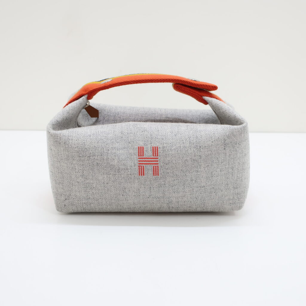 エルメス ブリッドアブラックPM アクセサリーポーチ ウール グレー シルバー金具 