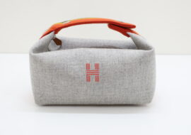 エルメス ブリッドアブラックPM アクセサリーポーチ ウール グレー シルバー金具 