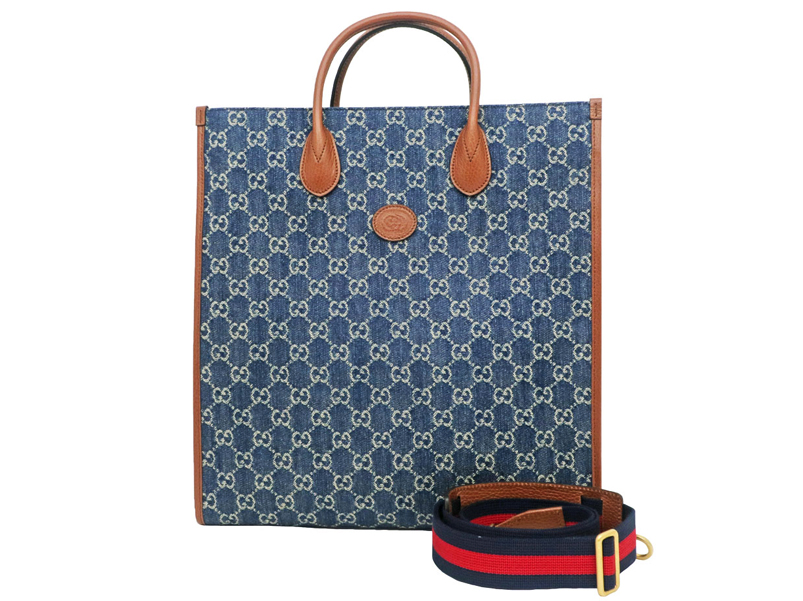 GUCCI グッチ インターロッキングG ミディアム トートバック デニム ハンド 674155 2KQQT