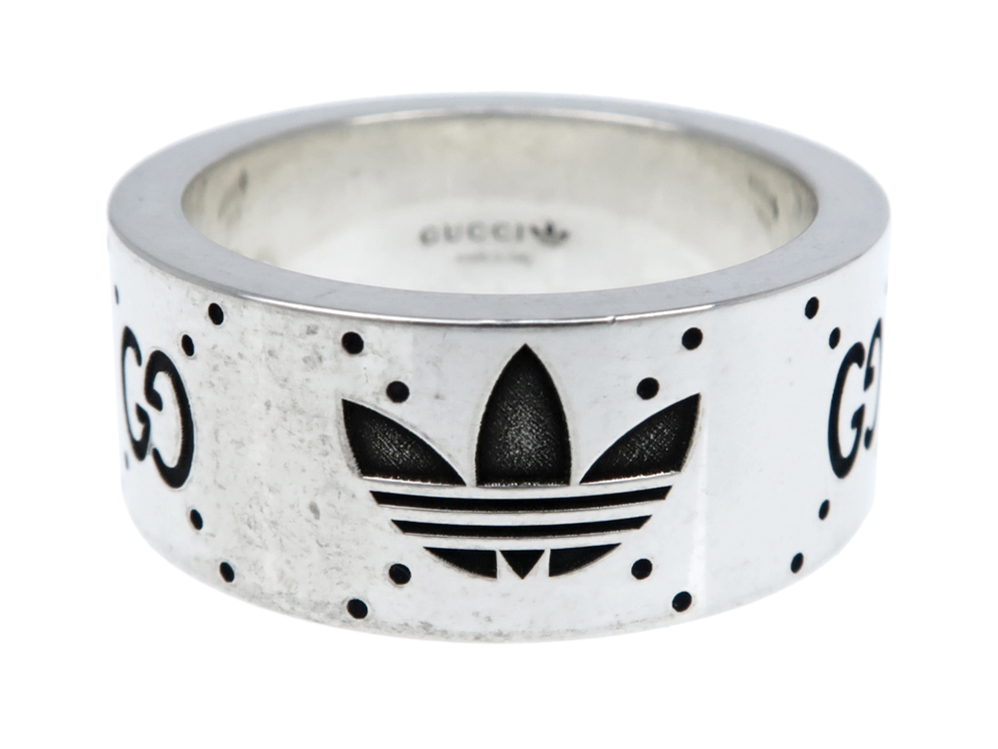 グッチ×アディダス コラボ リング エングレービングワイド トレフォイル  シルバー素材