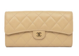 シャネル マトラッセ ファスナー付長財布 A80758 キャビアスキン ベージュ