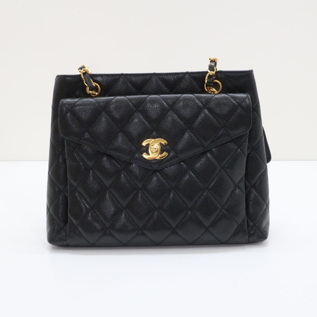 シャネル トートバッグ キャビアスキン ブラック ゴールド金具