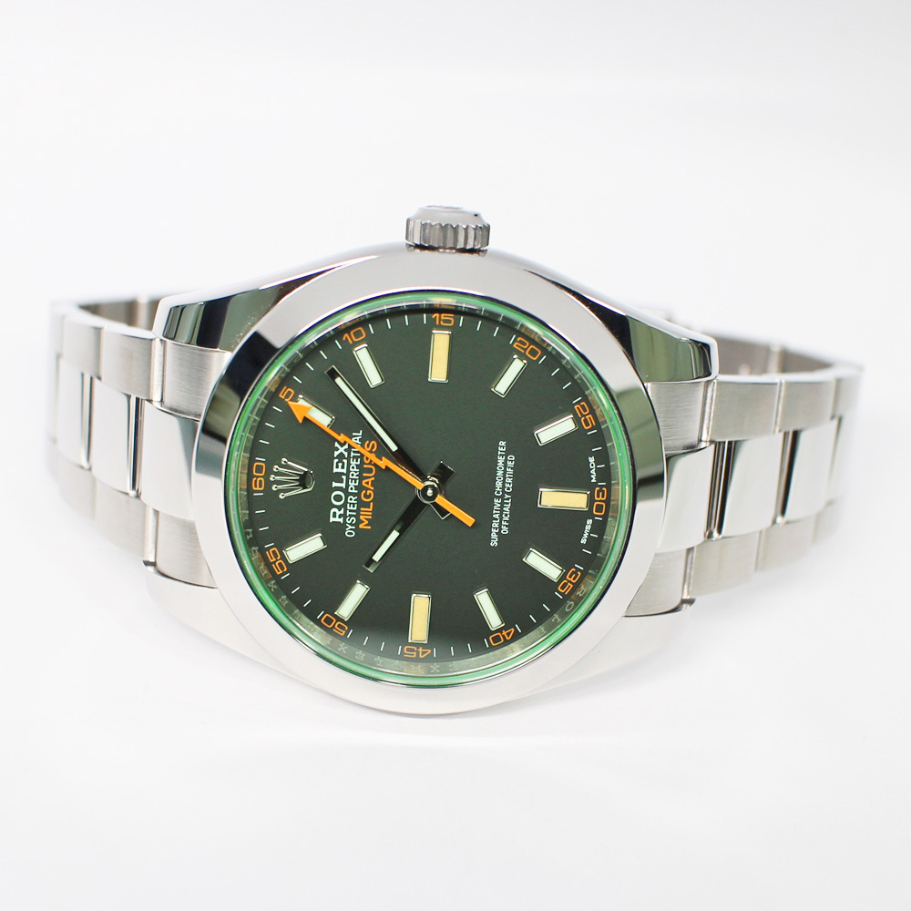 ロレックス ミルガウス 116400GV ランダム ブラック グリーンガラス 保証書付き 2023年