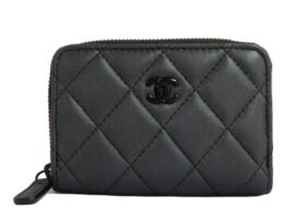 シャネル マトラッセ ラウンドファスナー コインケース ソーブラック ラムスキン 小銭入れ カードケース 黒 レザー 小物 新品