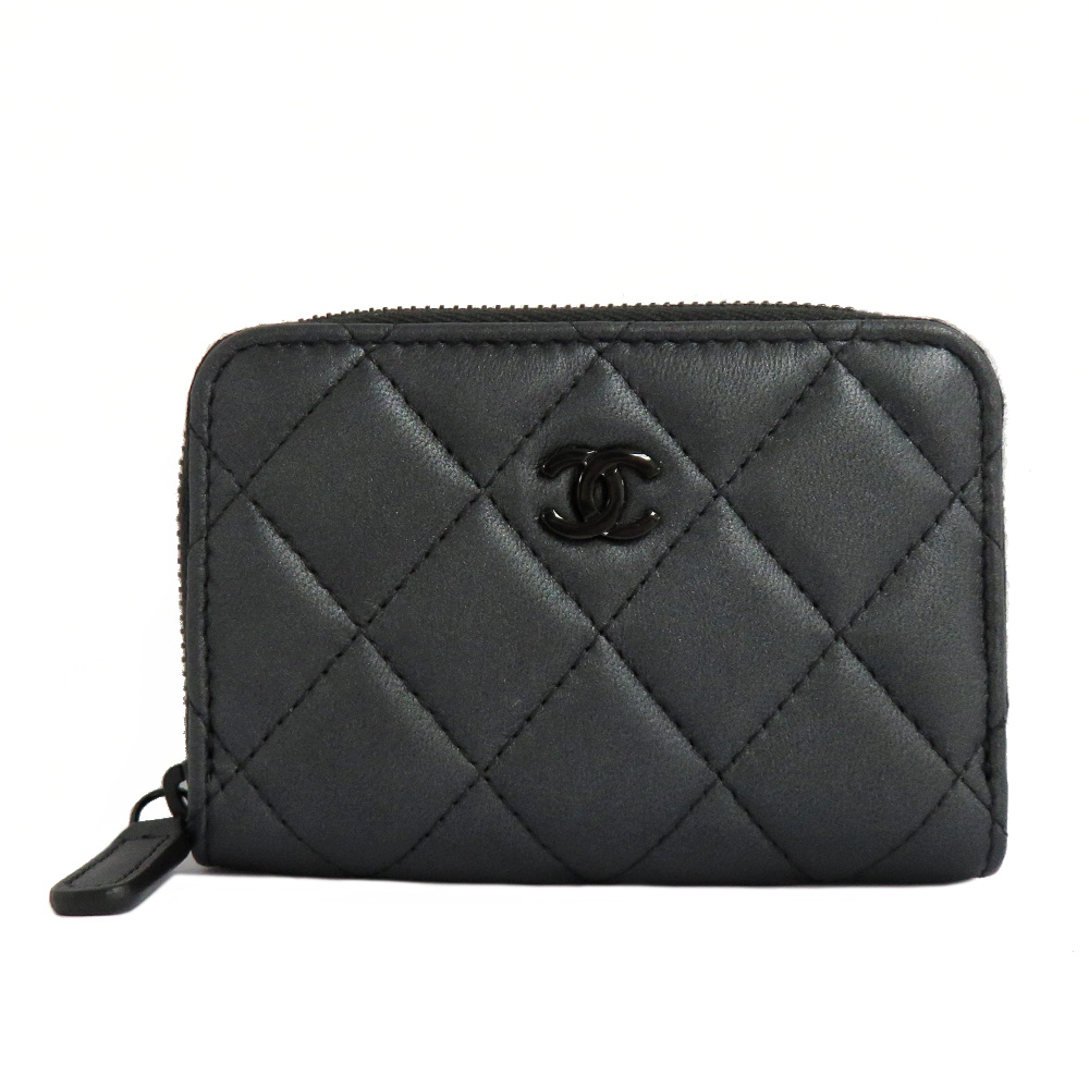 シャネル マトラッセ ラウンドファスナー コインケース ソーブラック ラムスキン 小銭入れ カードケース 黒 レザー 小物 新品