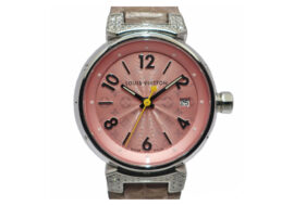 ルイヴィトン LOUIS VUITTON タンブール Q121E ピンク SS レザー ダイヤモンド クォーツ
