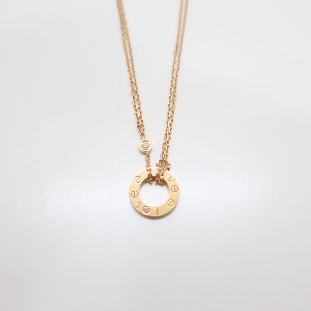 カルティエ ラブサークル ネックレス K18 イエローゴールド ピンクサファイヤ ダイヤモンド