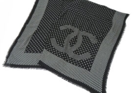 シャネル ストール ココマーク ドット ブラック ホワイト カシミヤ シルク ショール 小物 新品