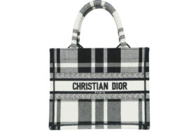 ディオール ブックトート スモール ハンドバッグ タータンチェック 総柄 ブラックxホワイト