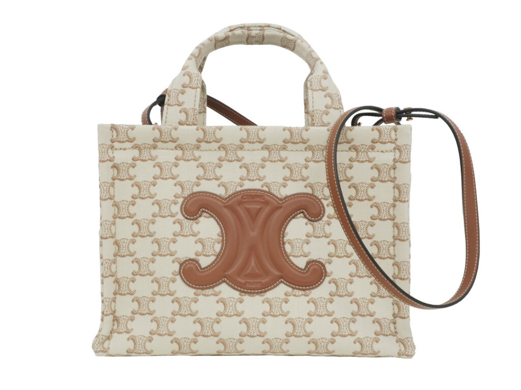 セリーヌ スモールカバタイス トリオンフ ホワイト キャンバスプリント 199162EZ6.01BC