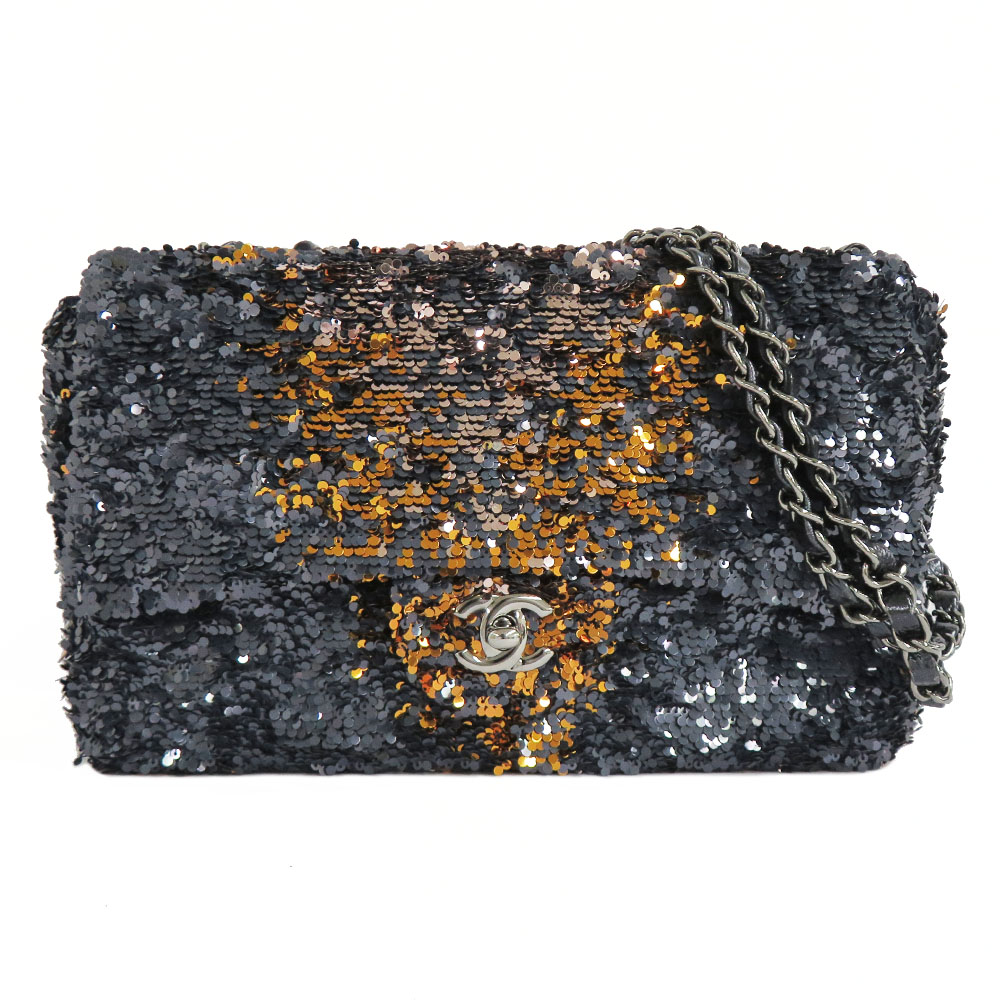 シャネル メティエダール コレクション フラップバッグ スパンコール チェーンショルダー ブルー シルバー ゴールド SV金具 2018年
