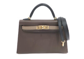 エルメス HERMES ミニケリー2 エコルセ エトゥープ ノワール ゴールド金具 ヴォーエプソン B刻印