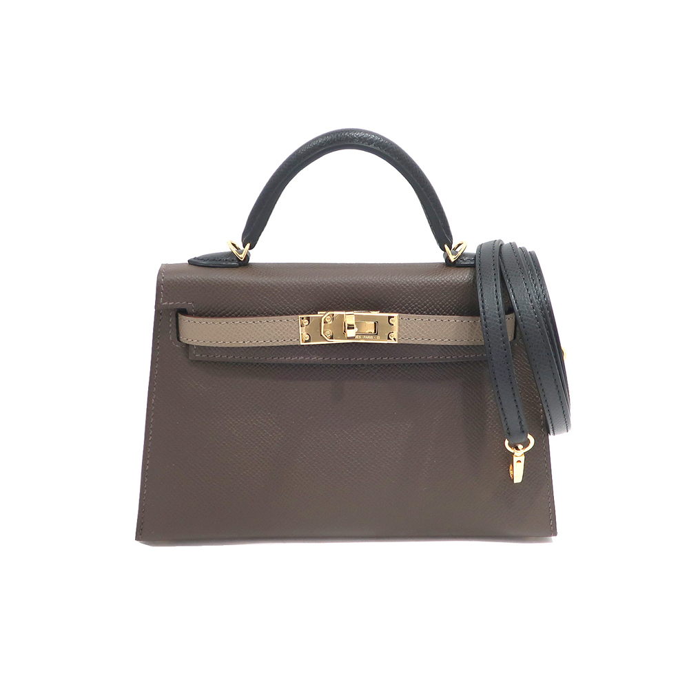 エルメス HERMES ミニケリー2 エコルセ エトゥープ ノワール ゴールド金具 ヴォーエプソン B刻印