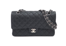 シャネル CHANEL マトラッセ25 Wフラップ チェーンショルダーバッグ A01112 キャビアスキン ブラック