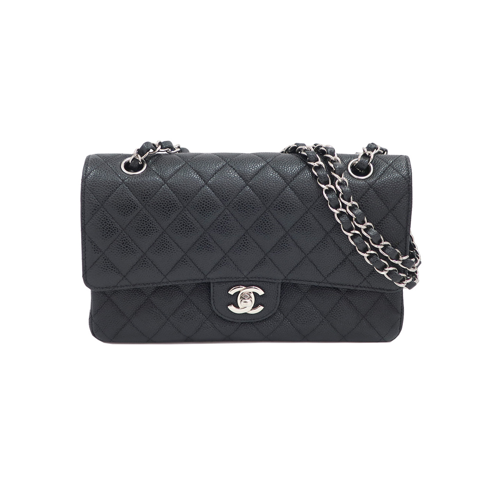 シャネル CHANEL マトラッセ25 Wフラップ チェーンショルダーバッグ A01112 キャビアスキン ブラック