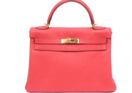 エルメス ケリー32 内縫い トリヨンクレマンス ローズシャイプール ゴールド金具  □R刻印