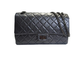 シャネル CHANEL 2.55 ラージ ﾊﾝﾄﾞﾊﾞｯｸﾞ Wフラップ チェーンショルダー A37587 ブラック ランダム