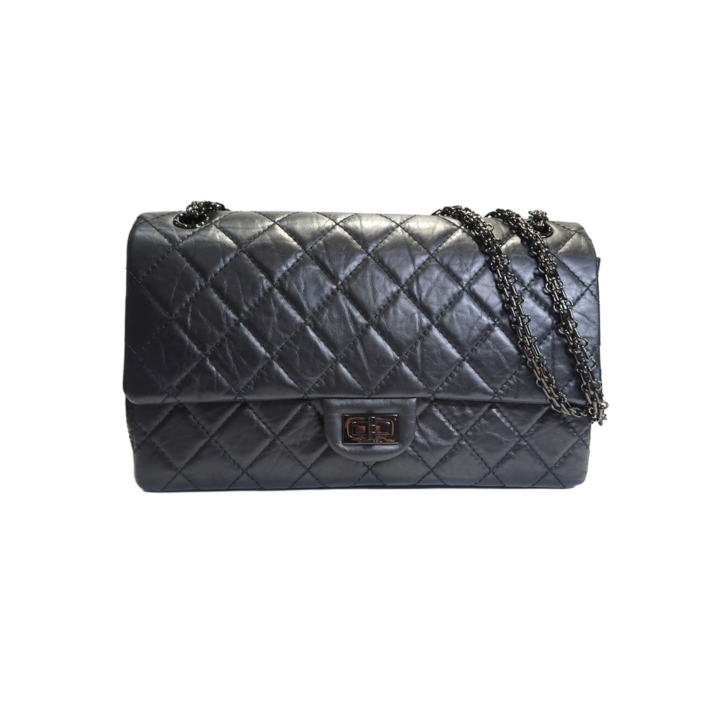 シャネル CHANEL 2.55 ラージ ﾊﾝﾄﾞﾊﾞｯｸﾞ Wフラップ チェーンショルダー A37587 ブラック ランダム