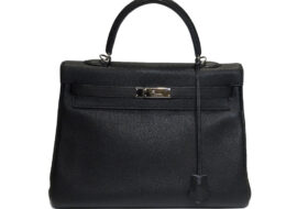 エルメス HERMES ケリー35 ヴェルソ トゴ 内縫い ブラック ブルーアガット シルバー金具 X刻印