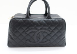 シャネル マトラッセ ボストンバッグ ブラック キャビアスキン ゴールド金具