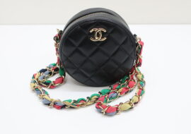 シャネル マトラッセ ラウンドチェーンショルダーバッグ ラムスキン ブラック ゴールド