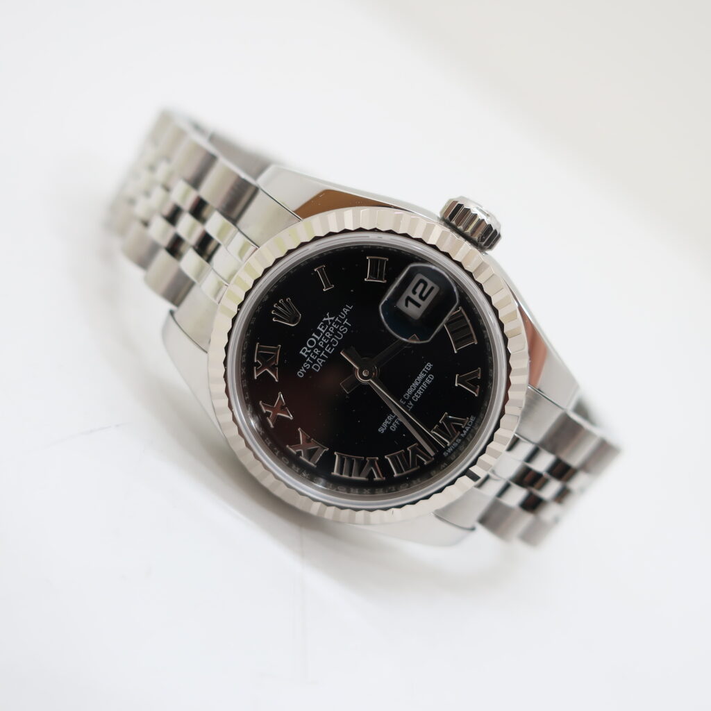 ロレックス デイトジャスト 179174 ブラックローマン文字盤 SS/WG